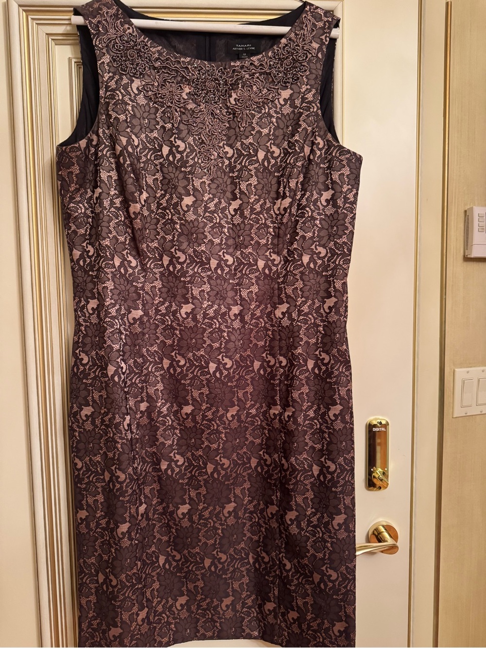 Sleeveless Lace Midi Dress in Blush and Brown by Tahari